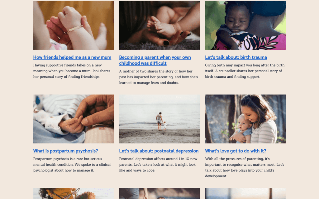 A screenshot of the maternal mental health collection inside Qwell